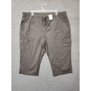 St Johns Bay Mid Rise Cargo Capri Pants Women 2X Brown Elastic Waist Stretch NEW